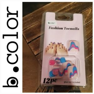 2/$5 B•Color 12pc. Fashion Toenails-Pink & Blue Wave